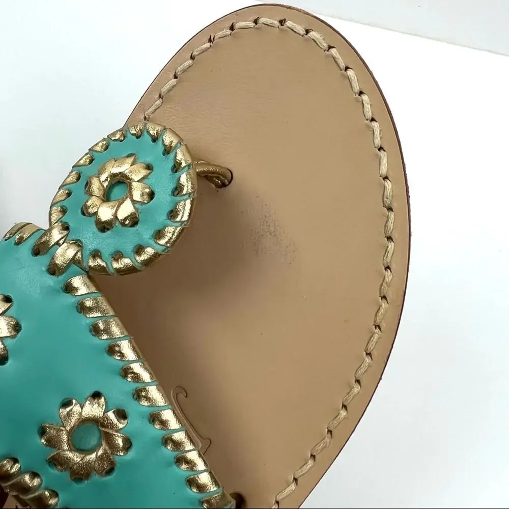 Jack Rogers Nantucket Gold Sandals 6 Caribbean Blue